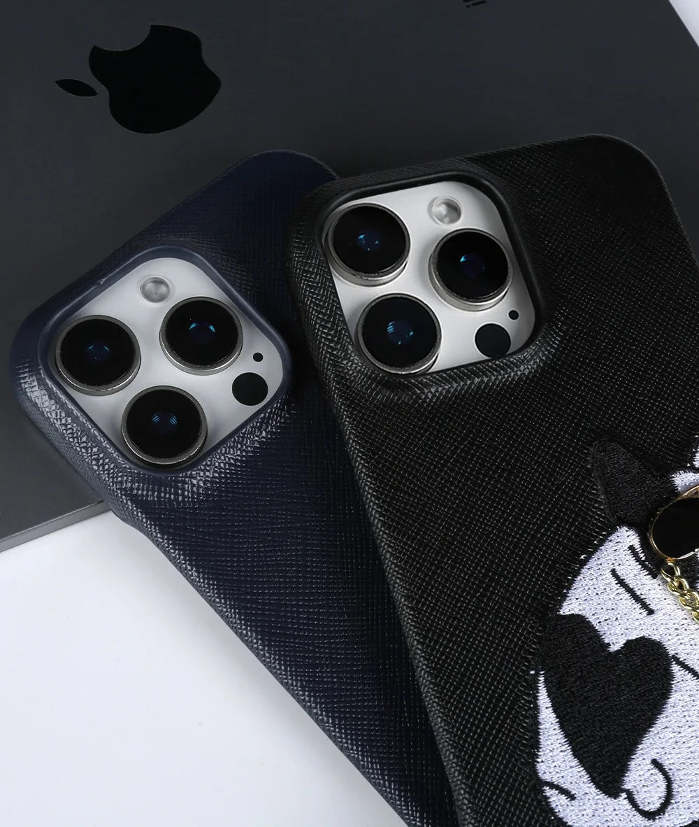 【本革シリーズ】 レザー サングラス フレンチブルドッグ 刺繍 iPhoneケース #260211