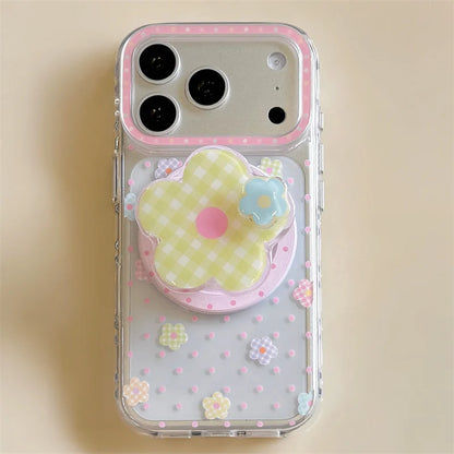 チェックフラワーグリップ 花柄 透明感 Magnet内蔵 iPhoneケース｜パステル #260028