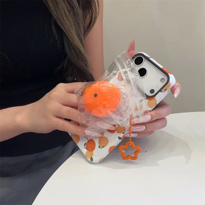 【みかん ポップソケット】フルーツ柄 ポップ オレンジ デザイン スマホケース｜iPhone対応 #250303