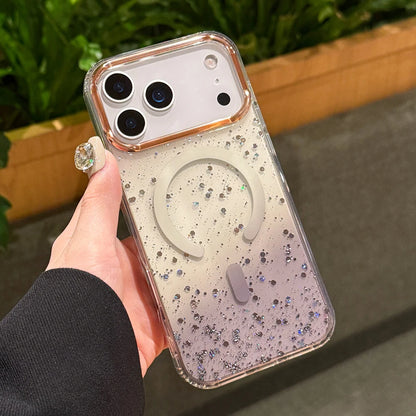 【Magnet内蔵】グリッター きらめくラメ入りグラデーションクリアスマホケース｜iPhone対応 #250418