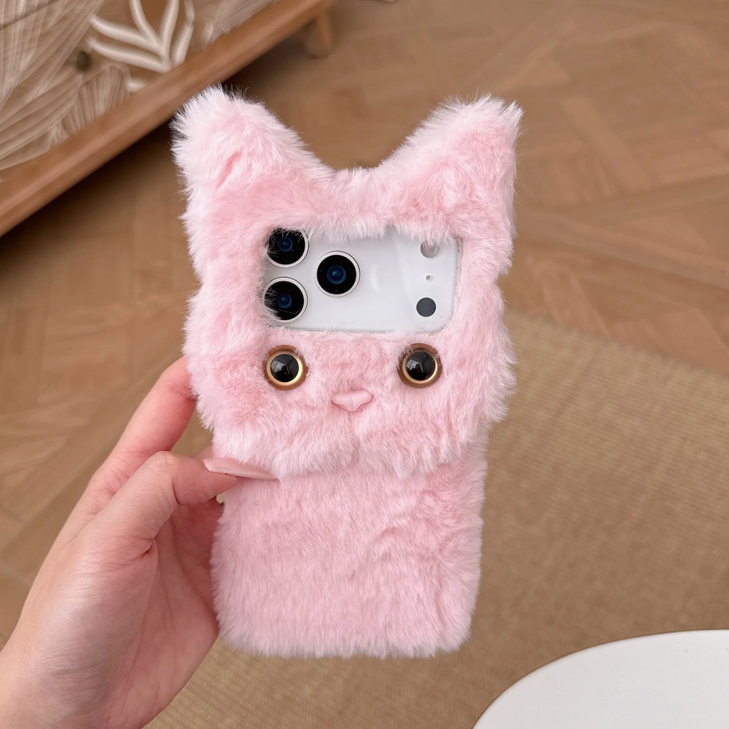 【キャットファーポンポン】ねこ耳 × ふわもこファー スマホケース｜iPhone対応 #250109