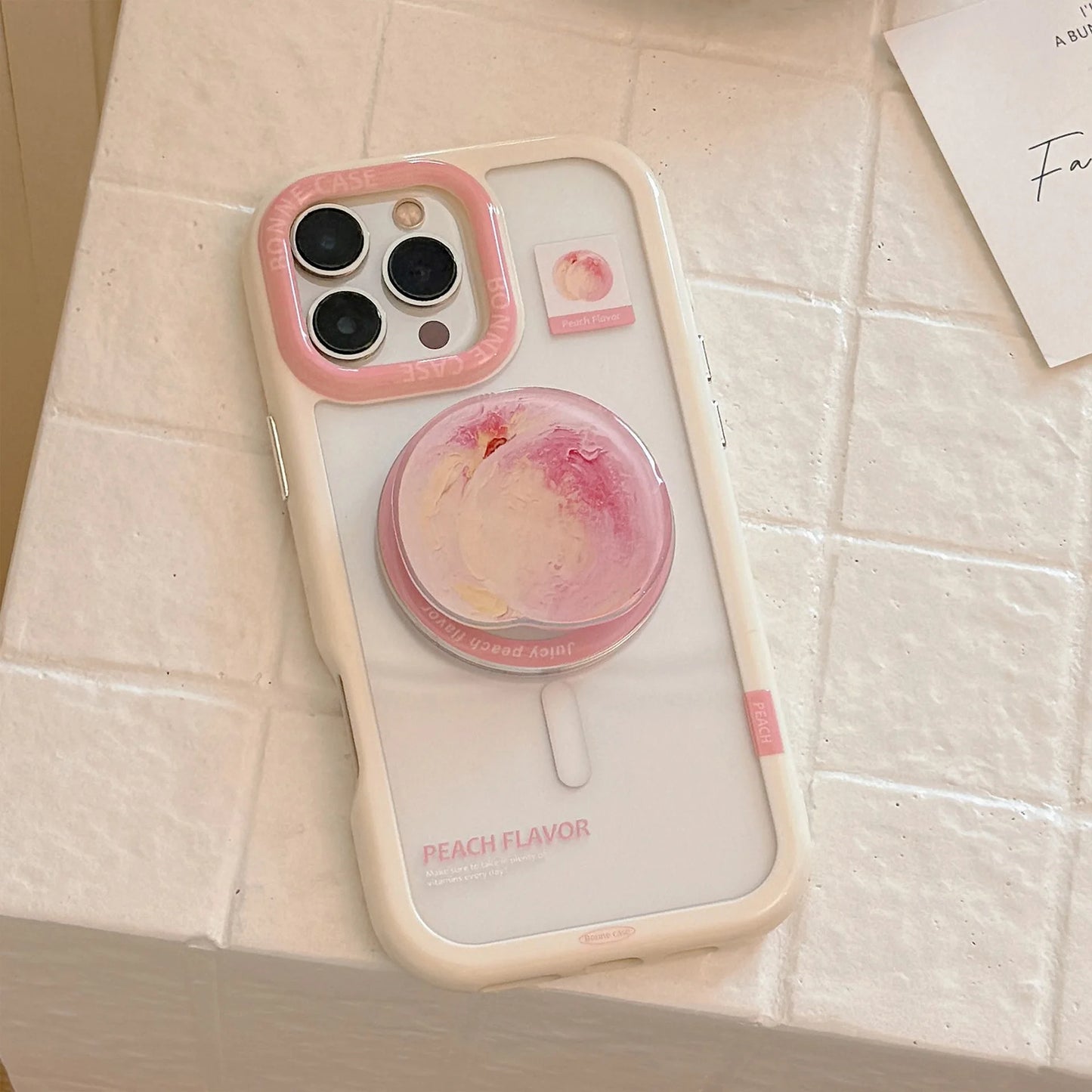 ピーチグリップ 桃 クリア Magnet内蔵 iPhoneケース #240503