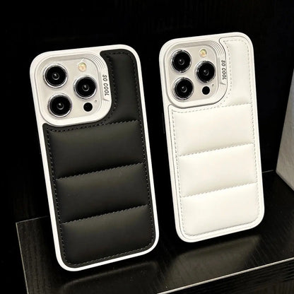 【レザーシリーズ】シンプルキルティング風 高級感あるレザー調 パフデザイン スマホケース｜iPhone対応 #251016