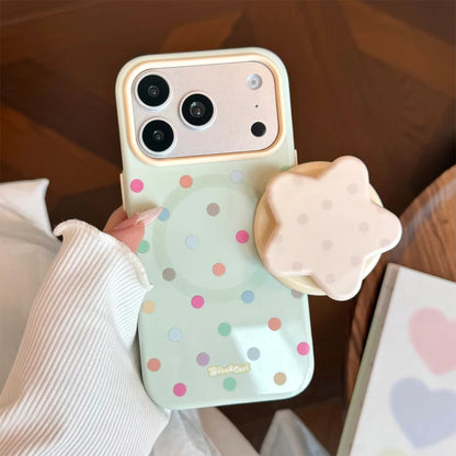 【マグネット内蔵】スターモチーフグリップ付きドット柄 iPhoneケース カラフル PCA #261216