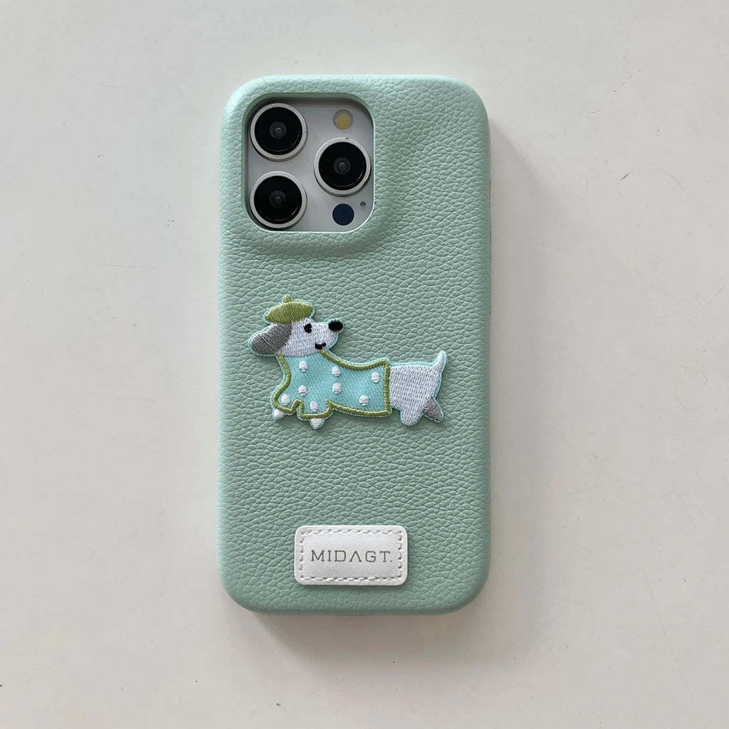 【アニマルシリーズ】ドッグ 犬 猫 モチーフ 刺繍入りレザー調 スマホケース ダックスフンド フレンチブルドッグ ｜iPhone対応 #250422