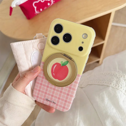 フルーツモチーフ チェック柄 グリップ付き iPhoneケース｜ポップ・ガーリー #260100