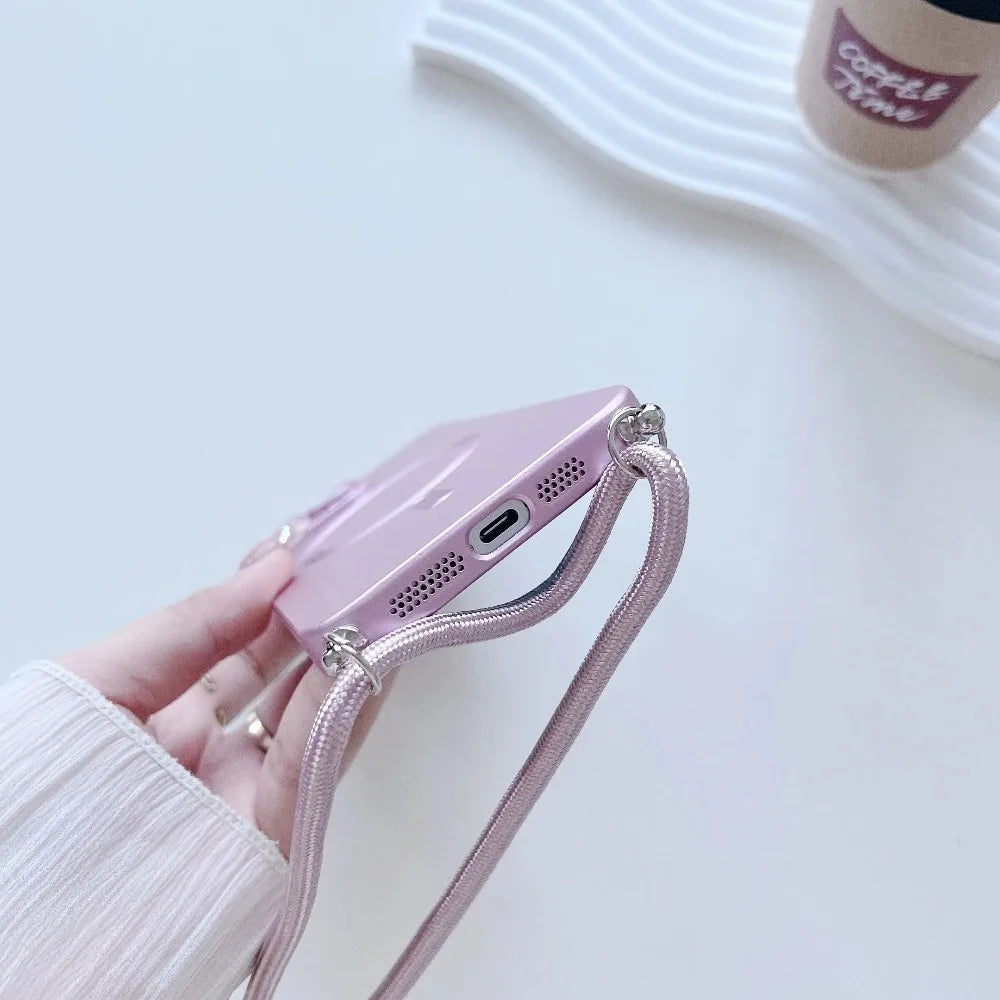 【ワイヤレス充電対応シリーズ】マットメタル ストラップ付きシンプルデザイン スマホケース｜iPhone対応 #251106