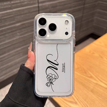 【カスタムシリーズ】ローズ イニシャル クリア iPhoneケース｜筆記体・名入れ対応 #260219