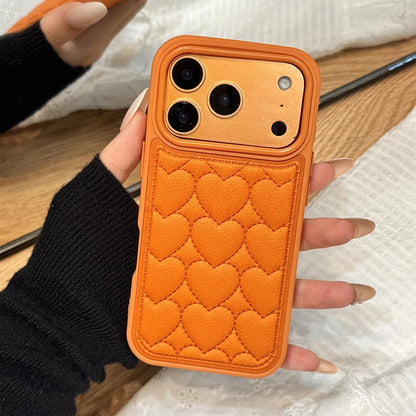 【ハートキルティング 】立体ステッチ レザー調 スマホケース｜iPhone対応 #241022
