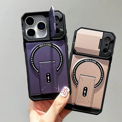 カメラカバー付き スタンド Magnet対応 iPhoneケース｜スライドレンズ保護 耐衝撃デザイン #240112