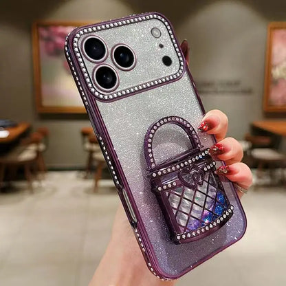 【バッググリッター】3Dバッグ モチーフ付き グラデーション ラメ スマホケース｜iPhone対応 #250301