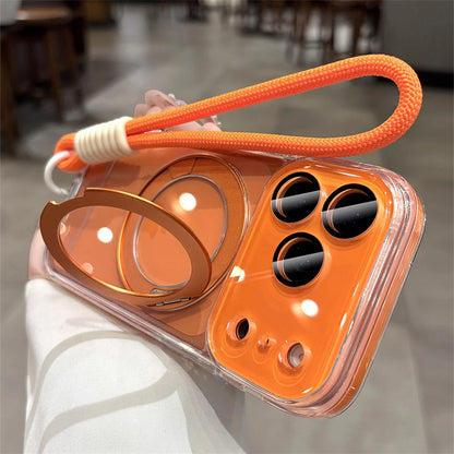 【折りたたみリングスタンド付き】クリア × カラーバンパー ストラップ付き スマホケース｜iPhone対応 #241218