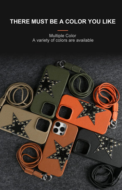 【本革レザー】スタースタッズ レザー ロングストラップ ショルダーケース｜iPhone対応 #250221