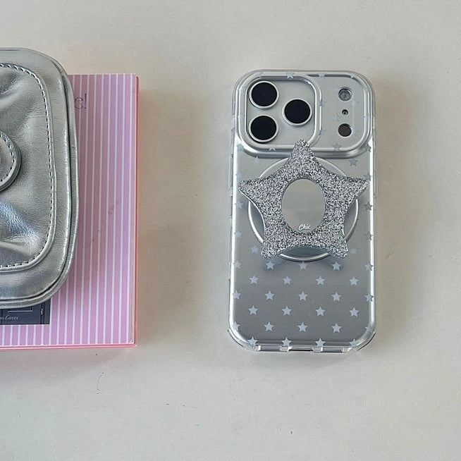 グリッタースター グリップ付き シルバー iPhoneケース #260608