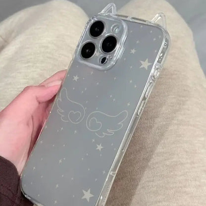 【猫耳シリーズ】 エンジェル クリア iPhoneケース｜羽モチーフ・ソフトTPU #240214