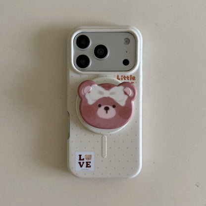 【くまモチーフ】マグネット内蔵 iPhoneケース (ケース単品・グリップセット選択可) ガーリー・ナチュラル アニマル PCA #261186
