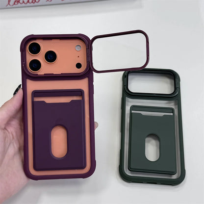 カード収納付き カメラ保護スタンド iPhoneケース｜耐衝撃フレーム #240328