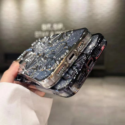 【グリッターフラワーシャイン】3Dフラワー × グラデーションラメ スマホケース｜iPhone対応 #250618