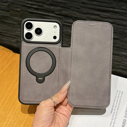 レザー調 リングフリップ iPhoneケース｜折りたたみ 手帳型 #240311