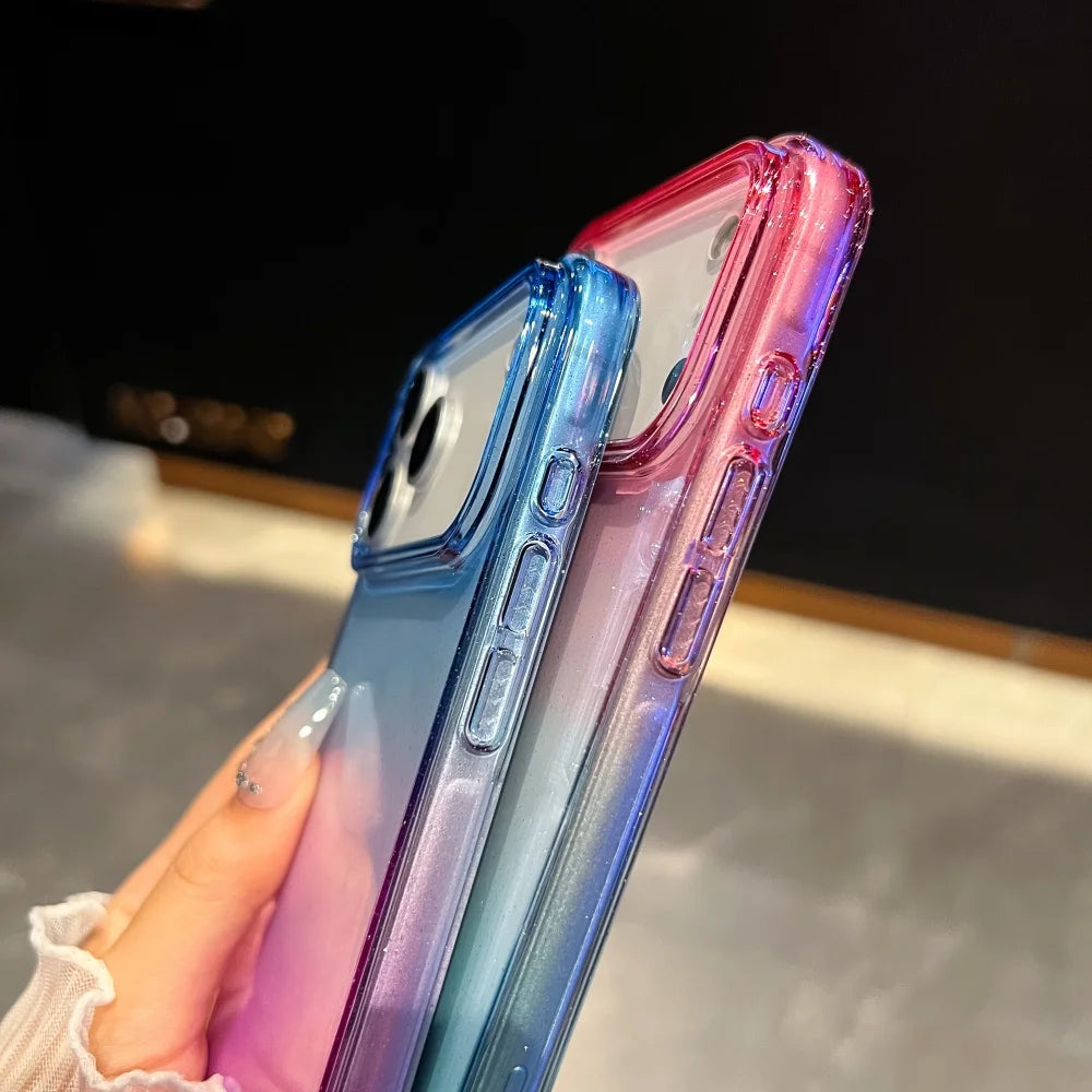 【グラデーションシリーズ】カラフル クリアグラデーション ストラップ付き スマホケース｜iPhone対応 #251118