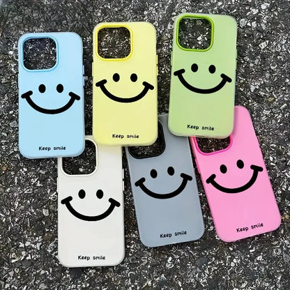 【ニコちゃんシリーズ】スマイル フェイス デザイン iPhoneケース｜カラフル・マット仕上げ #260224