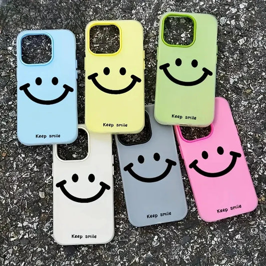 【ニコちゃんシリーズ】スマイル フェイス デザイン iPhoneケース｜カラフル・マット仕上げ #260224