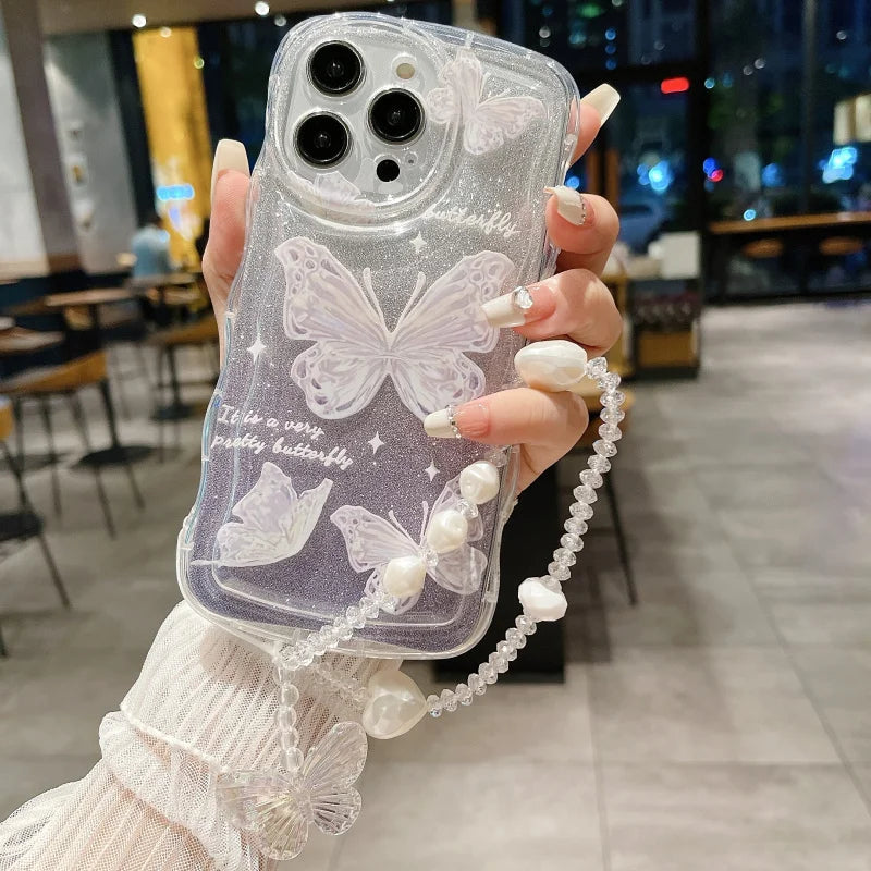 グリッター バタフライ クリア iPhoneケース｜ラメ入り・ソフトTPU #240227