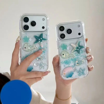 【3D】クリアiPhoneケース マリンシェル 海の生きもの 立体デザイン ブルーシーオーシャン｜クリアケース #230926