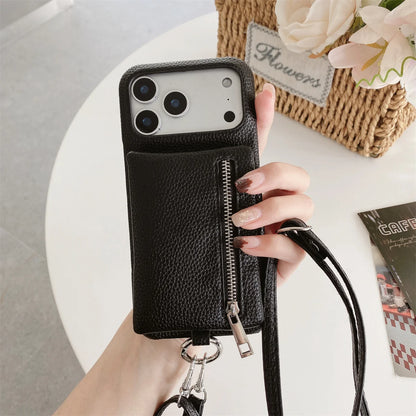 【ミニウォレットジップ】ファスナーポケット × レザー調 スマホケース｜iPhone対応 #240804