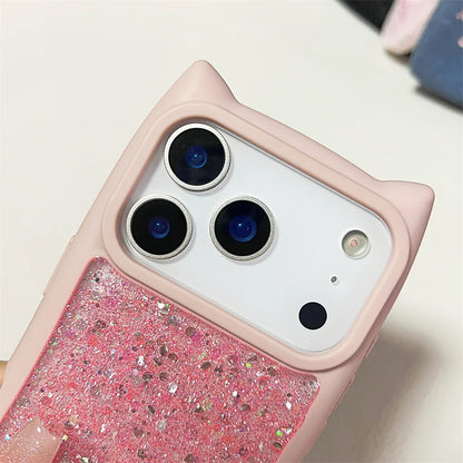 【猫耳シリーズ】キラキラ ラメ グリッター 猫耳デザイン スマホケース｜iPhone対応 #250307