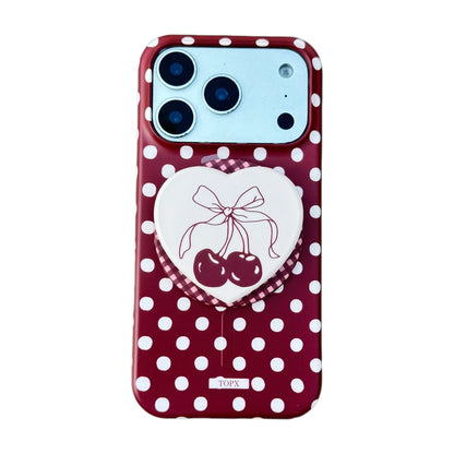 チェリーハート グリップ付き ドット 水玉 デザイン iPhoneケース #240513
