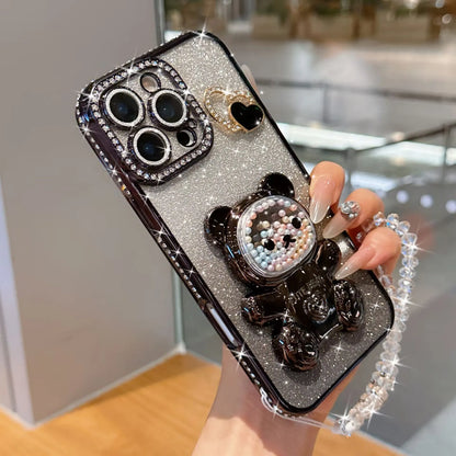 キラキラ グリッター ビーズベア ジュエル iPhoneケース｜折りたたみ スタンド#240415