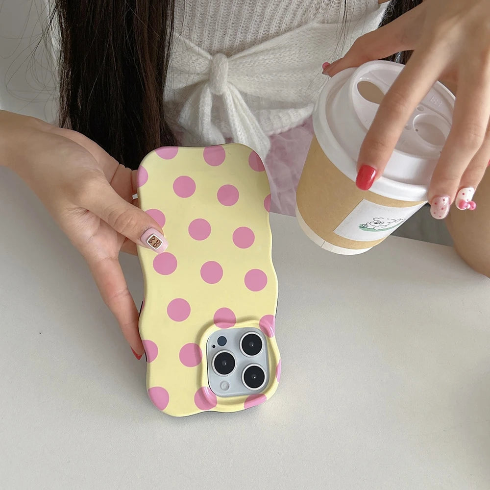 ポップ ドットデザイン ウェーブフレーム iPhoneケース｜カラフル 水玉ケース #260315