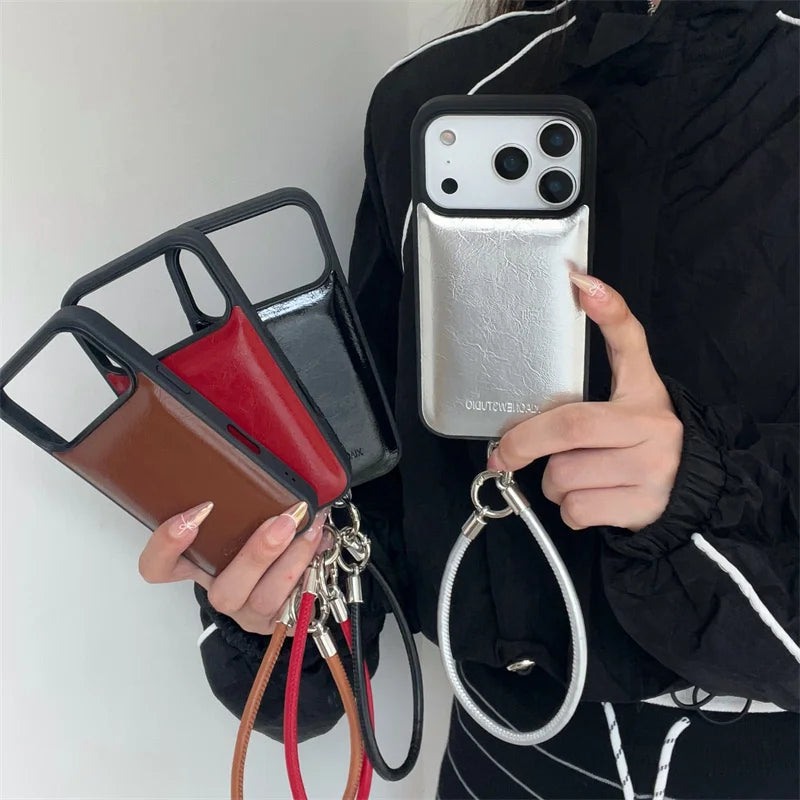 【メタリックストラップレザー】高見えレザー風デザイン ストラップ付き スマホケース｜iPhone対応 #250110