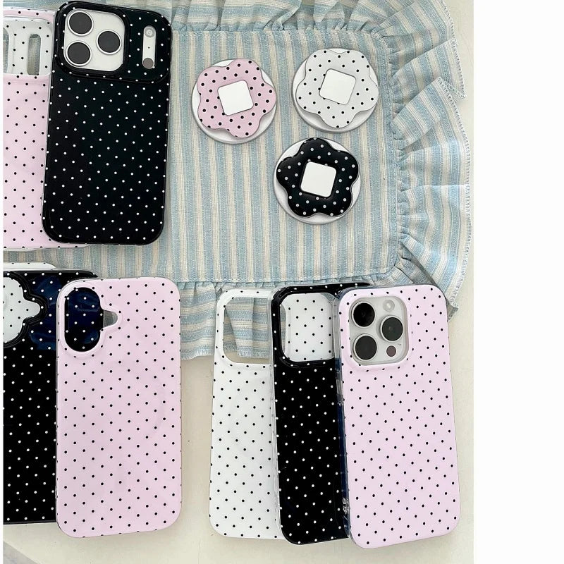 ドット柄 フラワーグリップ Magnet内蔵 iPhoneケース｜シンプルガーリー・韓国風 #231101