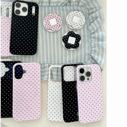 ドット柄 フラワーグリップ Magnet内蔵 iPhoneケース｜シンプルガーリー・韓国風 #231101