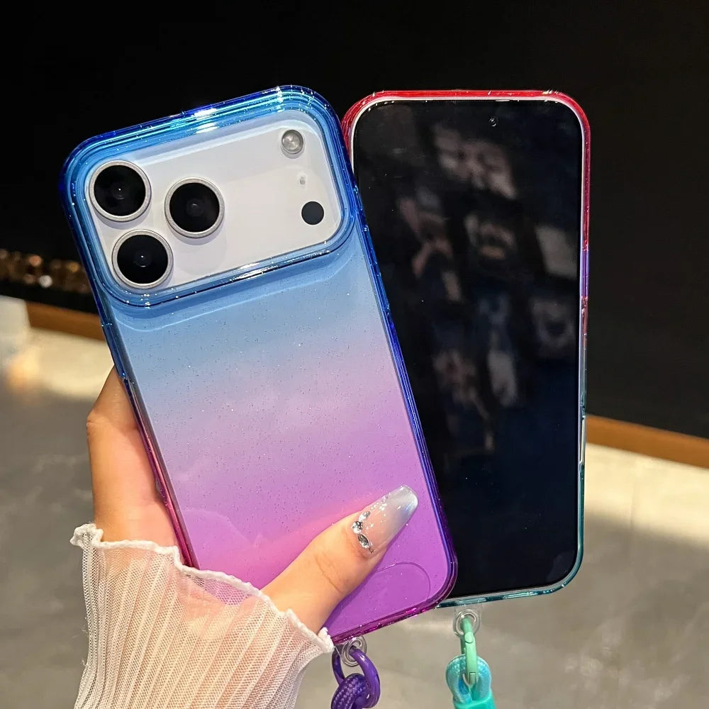 【グラデーションシリーズ】カラフル クリアグラデーション ストラップ付き スマホケース｜iPhone対応 #251118