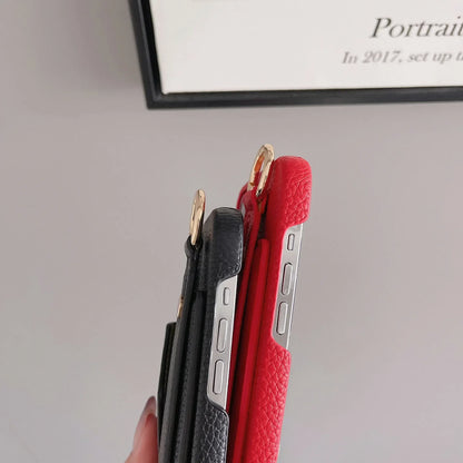 【ストラップ付き×カード収納】ウォレット レザー風 スマホケース｜iPhone対応 #250515