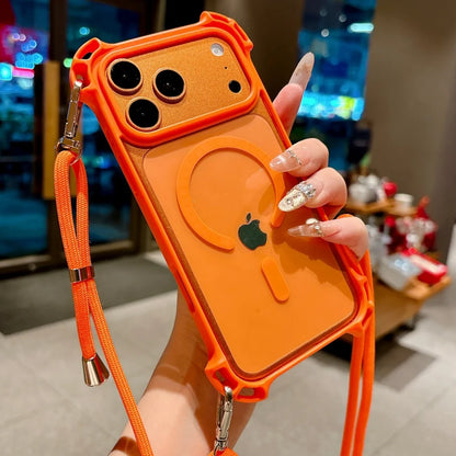 タフデザイン ロングストラップ付 耐衝撃 Magnet内蔵 クリア iPhoneケース #231109