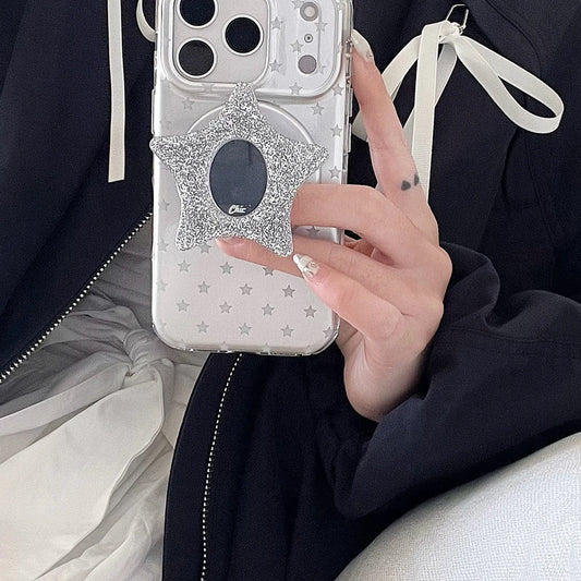 グリッタースター グリップ付き シルバー iPhoneケース #260608