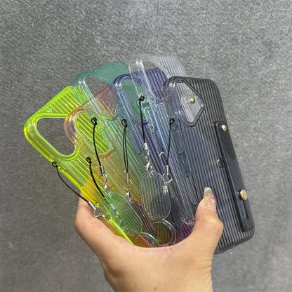 【ネオンシリーズ】イエローライン ハンドル付き 半透明 クリアスマホケース｜iPhone対応 #251013