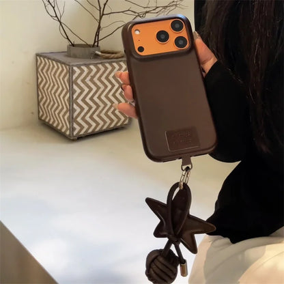 【スタークラフトレザー】星チャーム×レザーボール付き スマホケース｜iPhone対応 #250309