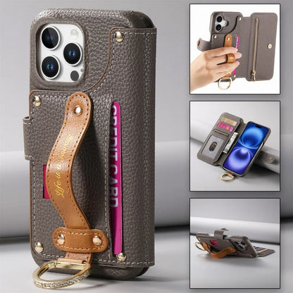 【ブックスタイル】キーリング付き レザー調 財布一体型 手帳型 iPhoneケース｜ファスナー収納・多色展開 #240128