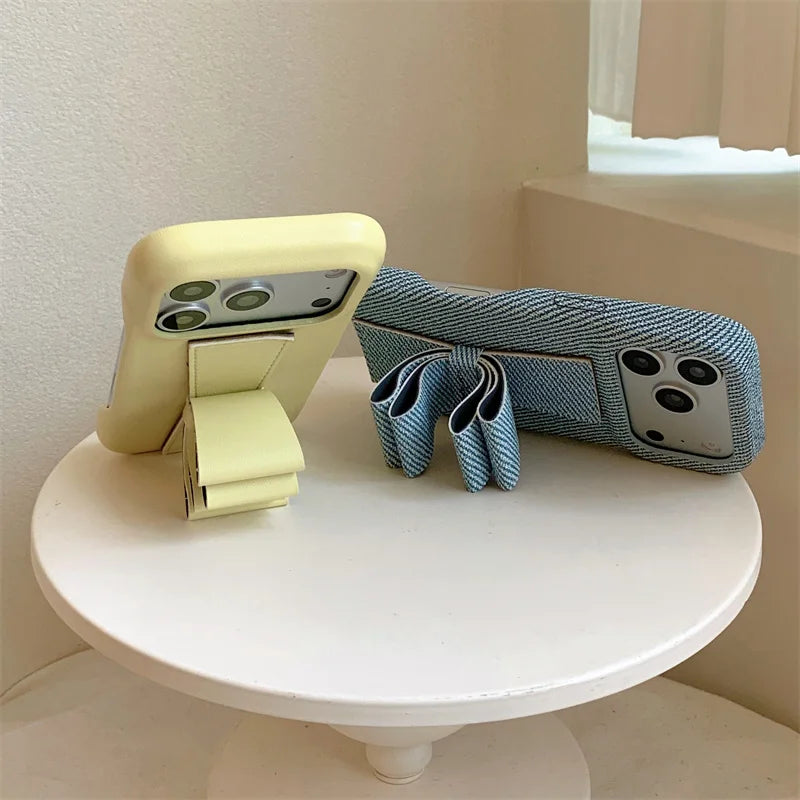 【リボンデザイン】デニム調 立体リボン iPhoneケース｜iPhone対応 #260126