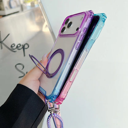 ショルダーストラップ＆マグネット内蔵リング付き カラーフレームクリア iPhoneケース 全5色 #261129