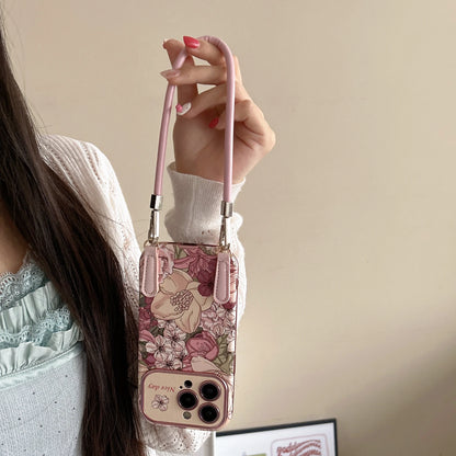 【フラワーガーデンシリーズ】 ナチュラル花柄ストラップケース｜iPhone対応 #240904