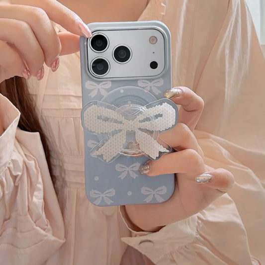 ブルーリボン グリップ クリア Magnet内蔵 iPhoneケース｜韓国風・ガーリーデザイン #231218