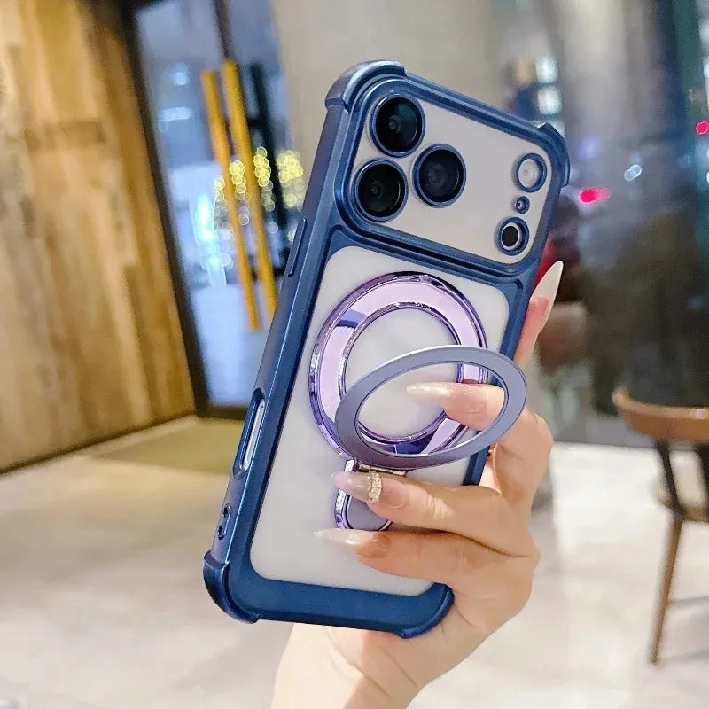 リングスタンド付き メッキフレーム バンパー Magnet内蔵 クリア iPhoneケース｜上品・シンプル #260061