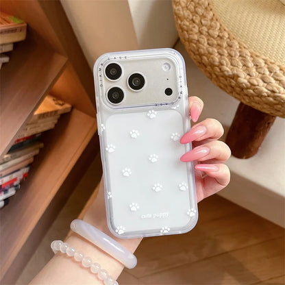 ホワイト 肉球 くるくる回る グリップ 足跡 iPhoneケース #231001