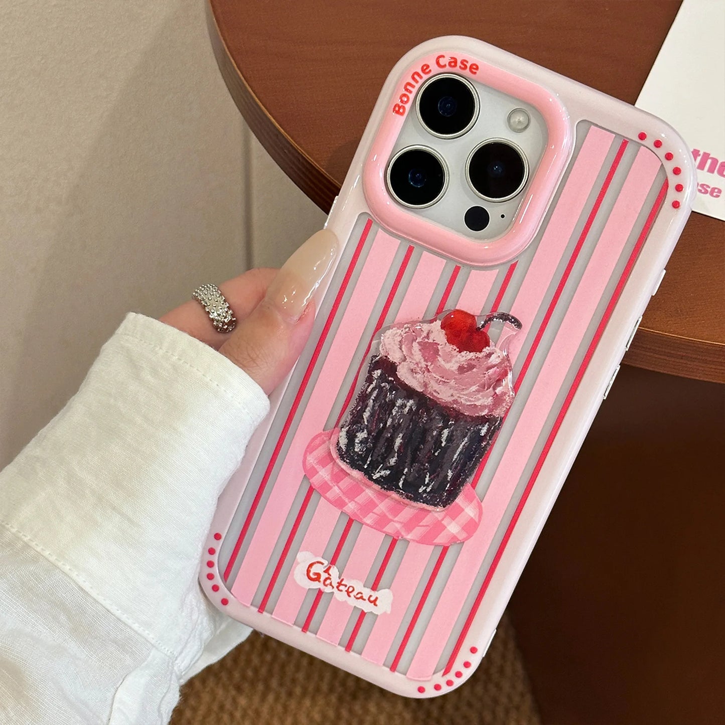 【カラフルストライプ】プリン ケーキ コーヒー スイーツ デザート アートスマホケース｜iPhone対応 #240925